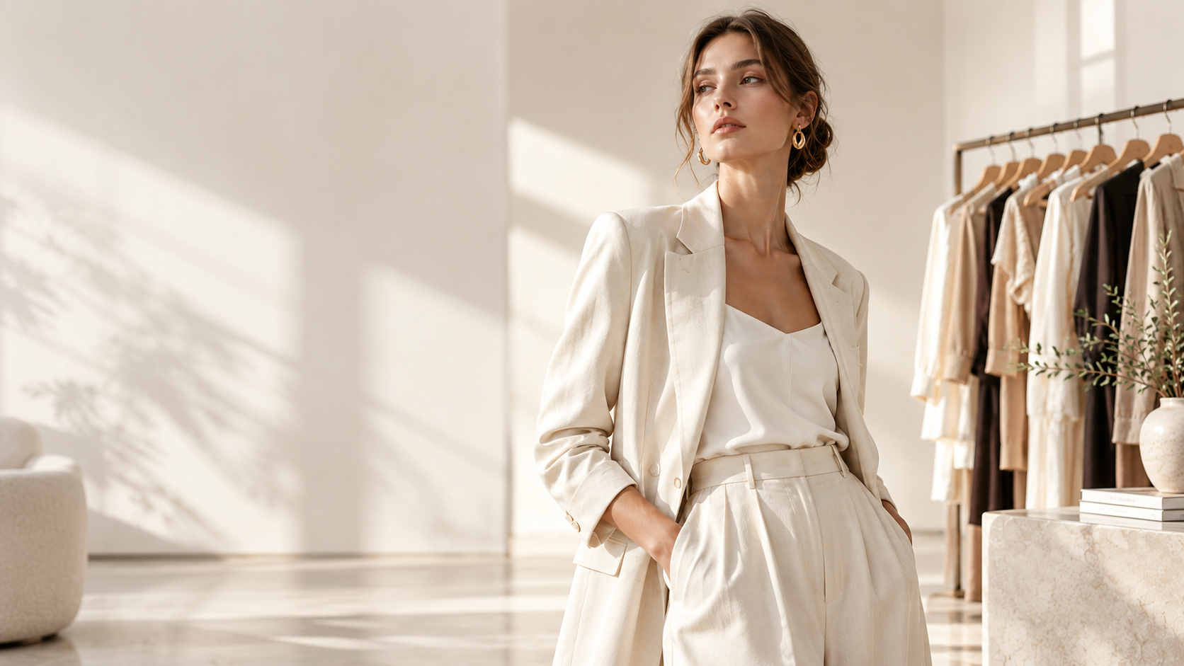Premium womenswear collection in a refined showroom